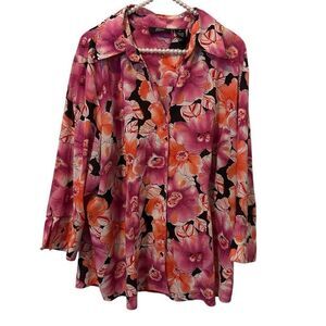 Allison Morgan woman 3X Button Up Top Floral Beach Summer Flowy Loose fairy plus